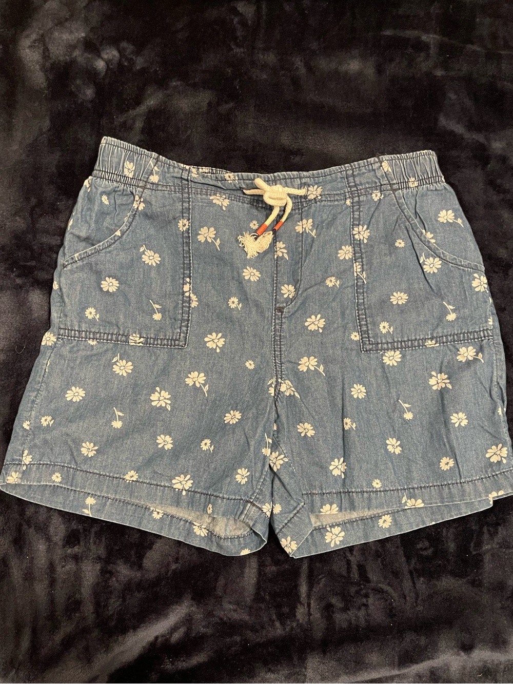 Girls' Denim Daisy Print Shorts with Drawstring Waist